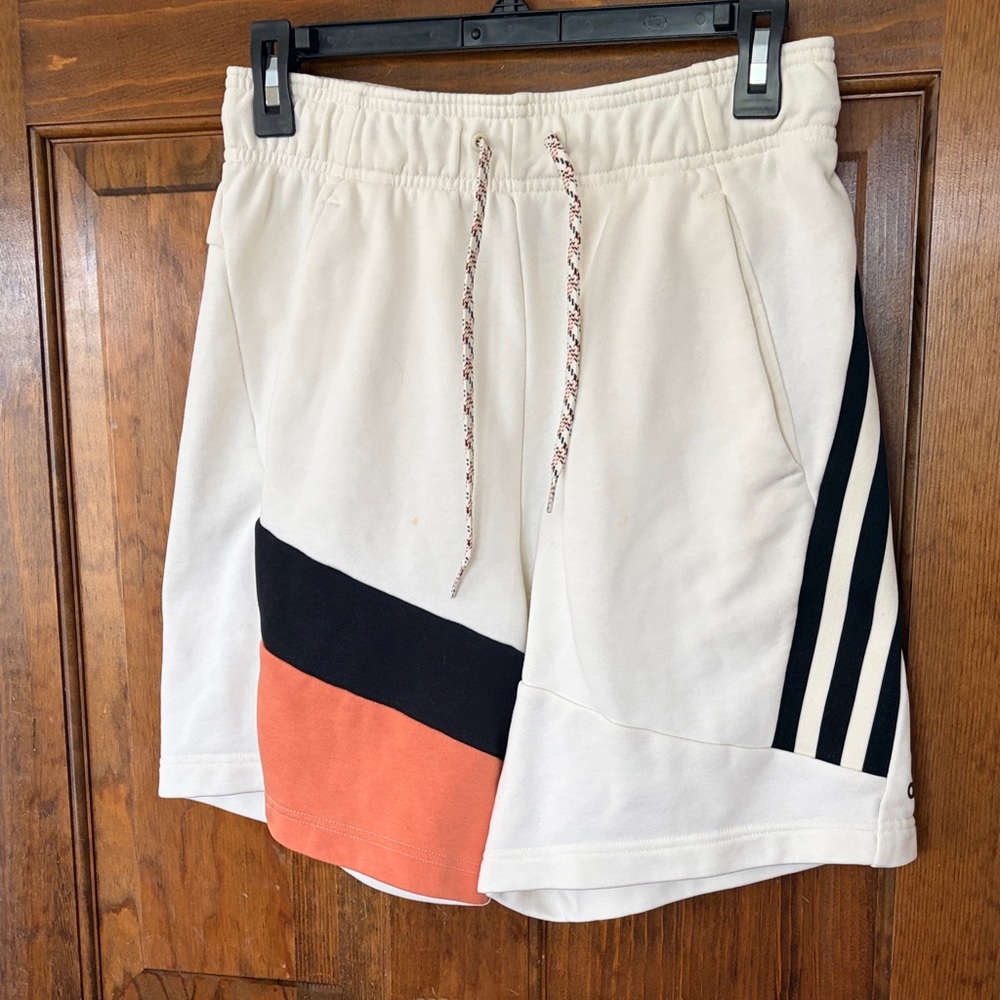 adidas Cream Shorts with Black Side Stripes